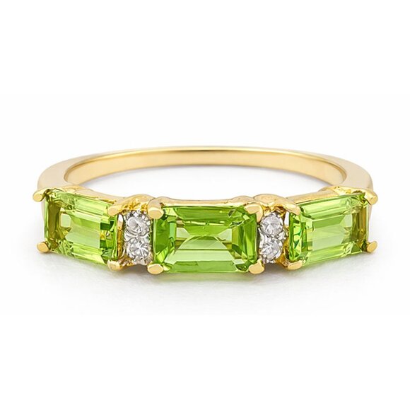 Genuine 2.25 Cts Peridot & Diamond Ring 10k Gold